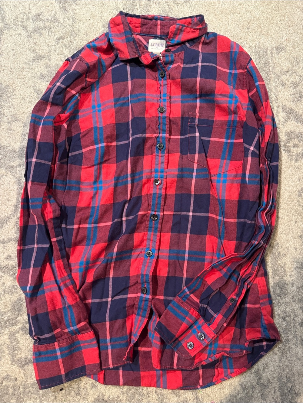 J. Crew Red and Navy Plaid Button-Down Shirt Women’s size small